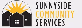 Two houses with a sun behind them with text that says Sunnyside Community Services