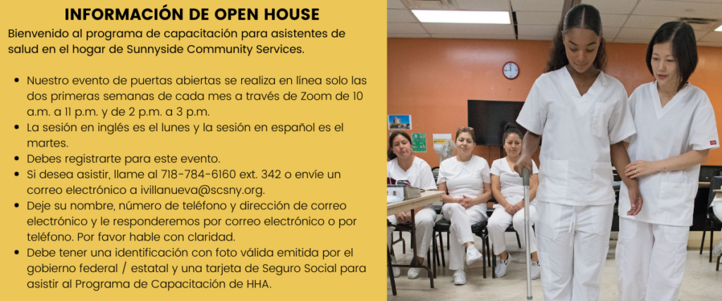 Open House Information for Spanish Speakers wishing to obtain home health aide certification.
