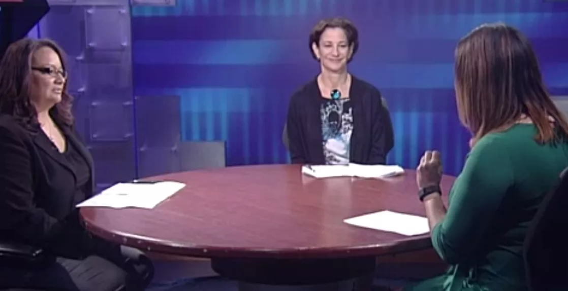 Judy Zangwill, SCS Executive Director, on NY1 with reporter Angi Gonzalez and PSS Deputy Director Katherine Martinez