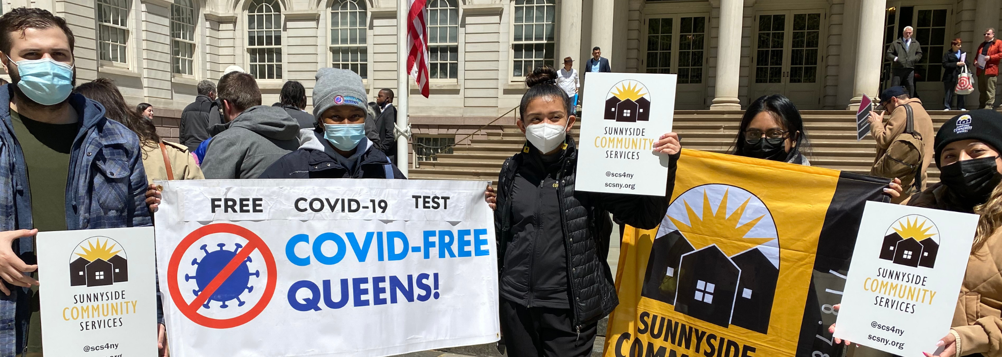 Participants and staff rally for COVID Relief Funds at City Hall NYC